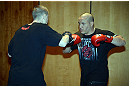 LAS VEGAS, NV - DECEMBER 13:  UFC fighter Pat Barry (R) works out for the media during the Ultimate Fighter 16 Finale open workouts at The Joint at the Hard Rock Hotel and Casino on December 13, 2012 in Las Vegas, Nevada.  (Photo by Jeff Bottari/Zuffa LLC/Zuffa LLC)