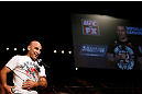 GOLD COAST, AUSTRALIA - DECEMBER 14:  Fellow UFC fighter Brian Ebersole asks a question of Dan Hardy during a Q&A session before the UFC on FX weigh in on December 14, 2012 at Gold Coast Convention and Exhibition Centre in Gold Coast, Queensland, Australia.  (Photo by Josh Hedges/Zuffa LLC/Zuffa LLC via Getty Images)