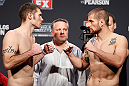 GOLD COAST, AUSTRALIA - DECEMBER 14:  (L-R) Opponents Nick Penner and Cody Donovan face off during the UFC on FX weigh in on December 14, 2012 at Gold Coast Convention and Exhibition Centre in Gold Coast, Queensland, Australia.  (Photo by Josh Hedges/Zuffa LLC/Zuffa LLC via Getty Images)