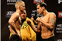 LAS VEGAS, NV - DECEMBER 14:  (L-R) Colton Smith and Mike Ricci face off during TUF 16 Finale weigh in on December 14, 2012  at the Joint at the Hard Rock in Las Vegas, Nevada.  (Photo by Jim Kemper/Zuffa LLC/Zuffa LLC via Getty Images)