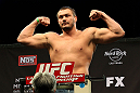 LAS VEGAS, NV - DECEMBER 14:  Matt Mitrione weighs in during TUF 16 Finale weigh in on December 14, 2012  at the Joint at the Hard Rock in Las Vegas, Nevada.  (Photo by Jim Kemper/Zuffa LLC/Zuffa LLC via Getty Images)