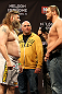 LAS VEGAS, NV - DECEMBER 14:  (L-R) Roy Nelson and Matt Mitrione face off while UFC President Dana White looks on during TUF 16 Finale weigh in on December 14, 2012  at the Joint at the Hard Rock in Las Vegas, Nevada.  (Photo by Jim Kemper/Zuffa LLC/Zuffa LLC via Getty Images)