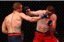 GOLD COAST, AUSTRALIA - DECEMBER 15:  (L-R) Mike Wilkinson punches Brendan Loughnane during their lightweight fight at the UFC on FX event on December 15, 2012  at Gold Coast Convention and Exhibition Centre in Gold Coast, Australia.  (Photo by Josh Hedges/Zuffa LLC/Zuffa LLC via Getty Images)