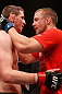 GOLD COAST, AUSTRALIA - DECEMBER 15:  (R-L) Mike Wilkinson congratulates Brendan Loughnane after their three-round lightweight fight at the UFC on FX event on December 15, 2012  at Gold Coast Convention and Exhibition Centre in Gold Coast, Australia.  (Photo by Josh Hedges/Zuffa LLC/Zuffa LLC via Getty Images)