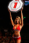 GOLD COAST, AUSTRALIA - DECEMBER 15:  UFC Octagon Girl Kahili Blundell introduces a round during the UFC on FX event on December 15, 2012  at Gold Coast Convention and Exhibition Centre in Gold Coast, Australia.  (Photo by Josh Hedges/Zuffa LLC/Zuffa LLC via Getty Images)