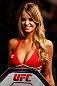 GOLD COAST, AUSTRALIA - DECEMBER 15:  UFC Octagon Girl Kahili Blundell introduces a round during the UFC on FX event on December 15, 2012  at Gold Coast Convention and Exhibition Centre in Gold Coast, Australia.  (Photo by Josh Hedges/Zuffa LLC/Zuffa LLC via Getty Images)