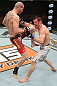 LAS VEGAS, NV - DECEMBER 15:  (L-R) Jared Papazian knees Timothy Elliott during their flyweight fight at the TUF 16 Finale on December 15, 2012  at the Joint at the Hard Rock in Las Vegas, Nevada.  (Photo by Jim Kemper/Zuffa LLC/Zuffa LLC via Getty Images) *** Local Caption ***Jared Papazian; Timothy Elliott