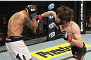 LAS VEGAS, NV - DECEMBER 15:  (R-L) Johnny Bedford punches Marcos Vinicius during their bantamweight fight at the TUF 16 Finale on December 15, 2012  at the Joint at the Hard Rock in Las Vegas, Nevada.  (Photo by Jim Kemper/Zuffa LLC/Zuffa LLC via Getty Images) *** Local Caption *** Johny Bedford; Marcos Vinicius