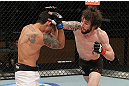 LAS VEGAS, NV - DECEMBER 15:  (R-L) Johnny Bedford punches Marcos Vinicius during their bantamweight fight at the TUF 16 Finale on December 15, 2012  at the Joint at the Hard Rock in Las Vegas, Nevada.  (Photo by Jim Kemper/Zuffa LLC/Zuffa LLC via Getty Images) *** Local Caption *** Johny Bedford; Marcos Vinicius