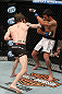 LAS VEGAS, NV - DECEMBER 15:  (L-R) Johnny Bedford punches Marcos Vinicius during their bantamweight fight at the TUF 16 Finale on December 15, 2012  at the Joint at the Hard Rock in Las Vegas, Nevada.  (Photo by Jim Kemper/Zuffa LLC/Zuffa LLC via Getty Images) *** Local Caption *** Johny Bedford; Marcos Vinicius