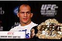 LAS VEGAS, NV - DECEMBER 27:  UFC heavyweight champion Junior dos Santos interacts with media during the final UFC 155 pre-fight press conference on December 27, 2012 at MGM Grand in Las Vegas, Nevada. (Photo by Josh Hedges/Zuffa LLC/Zuffa LLC via Getty Images)