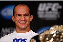 LAS VEGAS, NV - DECEMBER 27:  UFC heavyweight champion Junior dos Santos interacts with media during the final UFC 155 pre-fight press conference on December 27, 2012 at MGM Grand in Las Vegas, Nevada. (Photo by Josh Hedges/Zuffa LLC/Zuffa LLC via Getty Images)