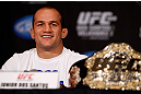 LAS VEGAS, NV - DECEMBER 27:  UFC heavyweight champion Junior dos Santos interacts with media during the final UFC 155 pre-fight press conference on December 27, 2012 at MGM Grand in Las Vegas, Nevada. (Photo by Josh Hedges/Zuffa LLC/Zuffa LLC via Getty Images)