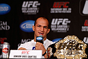 LAS VEGAS, NV - DECEMBER 27:  UFC heavyweight champion Junior dos Santos interacts with media during the final UFC 155 pre-fight press conference on December 27, 2012 at MGM Grand in Las Vegas, Nevada. (Photo by Josh Hedges/Zuffa LLC/Zuffa LLC via Getty Images)
