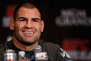 LAS VEGAS, NV - DECEMBER 27:  Cain Velasquez interacts with media during the final UFC 155 pre-fight press conference on December 27, 2012 at MGM Grand in Las Vegas, Nevada. (Photo by Josh Hedges/Zuffa LLC/Zuffa LLC via Getty Images)