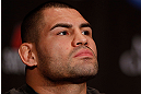 LAS VEGAS, NV - DECEMBER 27:  Cain Velasquez interacts with media during the final UFC 155 pre-fight press conference on December 27, 2012 at MGM Grand in Las Vegas, Nevada. (Photo by Josh Hedges/Zuffa LLC/Zuffa LLC via Getty Images)