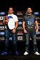 LAS VEGAS, NV - DECEMBER 27:  (L-R) Opponents Junior dos Santos and Cain Velasquez pose for photos during the final UFC 155 pre-fight press conference on December 27, 2012 at MGM Grand in Las Vegas, Nevada. (Photo by Josh Hedges/Zuffa LLC/Zuffa LLC via Getty Images)