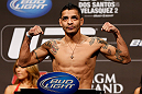 LAS VEGAS, NV - DECEMBER 28:  Leonard Garcia flexes during the UFC 155 weigh-in on December 28, 2012 at MGM Grand Garden Arena in Las Vegas, Nevada. (Photo by Josh Hedges/Zuffa LLC/Zuffa LLC via Getty Images)