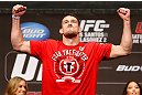 LAS VEGAS, NV - DECEMBER 28:  Phil De Fries flexes during the UFC 155 weigh-in on December 28, 2012 at MGM Grand Garden Arena in Las Vegas, Nevada. (Photo by Josh Hedges/Zuffa LLC/Zuffa LLC via Getty Images)