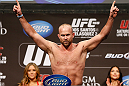 LAS VEGAS, NV - DECEMBER 28:  Tim Boetsch gestures during the UFC 155 weigh-in on December 28, 2012 at MGM Grand Garden Arena in Las Vegas, Nevada. (Photo by Josh Hedges/Zuffa LLC/Zuffa LLC via Getty Images)