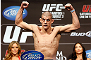 LAS VEGAS, NV - DECEMBER 28:  Joe Lauzon flexes during the UFC 155 weigh-in on December 28, 2012 at MGM Grand Garden Arena in Las Vegas, Nevada. (Photo by Josh Hedges/Zuffa LLC/Zuffa LLC via Getty Images)