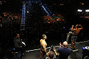 LAS VEGAS, NV - DECEMBER 28:  UFC Heavyweight Champion Junior dos Santos (R) weighs in during the UFC 155 weigh-in on December 28, 2012 at MGM Grand Garden Arena in Las Vegas, Nevada. (Photo by Josh Hedges/Zuffa LLC/Zuffa LLC via Getty Images)