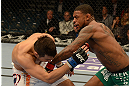 LAS VEGAS, NV - DECEMBER 29:  (R-L) Michael Johnson punches Myles Jury during their lightweight fight at UFC 155 on December 29, 2012 at MGM Grand Garden Arena in Las Vegas, Nevada. (Photo by Josh Hedges/Zuffa LLC/Zuffa LLC via Getty Images) *** Local Caption *** Michael Johnson; Myles Jury