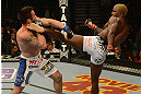 LAS VEGAS, NV - DECEMBER 29:  (R-L) Melvin Guillard kicks Jamie Varner during their lightweight fight at UFC 155 on December 29, 2012 at MGM Grand Garden Arena in Las Vegas, Nevada. (Photo by Donald Miralle/Zuffa LLC/Zuffa LLC via Getty Images) *** Local Caption *** Melvin Guillard; Jamie Varner