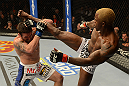LAS VEGAS, NV - DECEMBER 29:  (R-L) Melvin Guillard kicks Jamie Varner during their lightweight fight at UFC 155 on December 29, 2012 at MGM Grand Garden Arena in Las Vegas, Nevada. (Photo by Donald Miralle/Zuffa LLC/Zuffa LLC via Getty Images) *** Local Caption *** Melvin Guillard; Jamie Varner