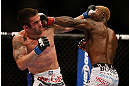 LAS VEGAS, NV - DECEMBER 29:  (L-R) Jamie Varner and Melvin Guillard exchange punches during their lightweight fight at UFC 155 on December 29, 2012 at MGM Grand Garden Arena in Las Vegas, Nevada. (Photo by Josh Hedges/Zuffa LLC/Zuffa LLC via Getty Images) *** Local Caption *** Melvin Guillard; Jamie Varner