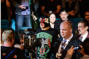 LAS VEGAS, NV - DECEMBER 29:  Erik Perez (center) walks to the Octagon to face Byron Bloodworth before their bantamweight fight at UFC 155 on December 29, 2012 at MGM Grand Garden Arena in Las Vegas, Nevada. (Photo by Donald Miralle/Zuffa LLC/Zuffa LLC via Getty Images) *** Local Caption *** Erik Perez; Byron Bloodworth