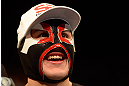 LAS VEGAS, NV - DECEMBER 29:  Erik Perez wearing a lucha libre mask after his victory over Byron Bloodworth at UFC 155 on December 29, 2012 at MGM Grand Garden Arena in Las Vegas, Nevada. (Photo by Donald Miralle/Zuffa LLC/Zuffa LLC via Getty Images) *** Local Caption *** Erik Perez; Byron Bloodworth