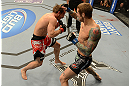 LAS VEGAS, NV - DECEMBER 29:  (R-L) Eddie Wineland punches Brad Pickett during their bantamweight fight at UFC 155 on December 29, 2012 at MGM Grand Garden Arena in Las Vegas, Nevada. (Photo by Donald Miralle/Zuffa LLC/Zuffa LLC via Getty Images) *** Local Caption *** Brad Pickett; Eddie Wineland
