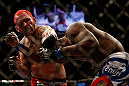 LAS VEGAS, NV - DECEMBER 29:  (L-R) Chris Leben punches Derek Brunson during their middleweight fight at UFC 155 on December 29, 2012 at MGM Grand Garden Arena in Las Vegas, Nevada. (Photo by Josh Hedges/Zuffa LLC/Zuffa LLC via Getty Images) *** Local Caption *** Chris Leben; Derek Brunson