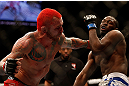 LAS VEGAS, NV - DECEMBER 29:  (L-R) Chris Leben punches Derek Brunson during their middleweight fight at UFC 155 on December 29, 2012 at MGM Grand Garden Arena in Las Vegas, Nevada. (Photo by Josh Hedges/Zuffa LLC/Zuffa LLC via Getty Images) *** Local Caption *** Chris Leben; Derek Brunson