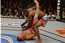 LAS VEGAS, NV - DECEMBER 29:  Chris Leben (bottom) attempts to submit Derek Brunson during their middleweight fight at UFC 155 on December 29, 2012 at MGM Grand Garden Arena in Las Vegas, Nevada. (Photo by Donald Miralle/Zuffa LLC/Zuffa LLC via Getty Images) *** Local Caption *** Chris Leben; Derek Brunson
