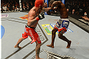 LAS VEGAS, NV - DECEMBER 29:  (L-R) Chris Leben punches Derek Brunson during their middleweight fight at UFC 155 on December 29, 2012 at MGM Grand Garden Arena in Las Vegas, Nevada. (Photo by Donald Miralle/Zuffa LLC/Zuffa LLC via Getty Images) *** Local Caption *** Chris Leben; Derek Brunson