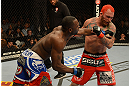 LAS VEGAS, NV - DECEMBER 29:  (L-R) Derek Brunson punches Chris Leben during their middleweight fight at UFC 155 on December 29, 2012 at MGM Grand Garden Arena in Las Vegas, Nevada. (Photo by Donald Miralle/Zuffa LLC/Zuffa LLC via Getty Images) *** Local Caption *** Chris Leben; Derek Brunson