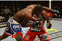 LAS VEGAS, NV - DECEMBER 29:  (L-R) Derek Brunson punches Chris Leben during their middleweight fight at UFC 155 on December 29, 2012 at MGM Grand Garden Arena in Las Vegas, Nevada. (Photo by Donald Miralle/Zuffa LLC/Zuffa LLC via Getty Images) *** Local Caption *** Chris Leben; Derek Brunson