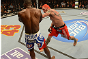 LAS VEGAS, NV - DECEMBER 29:  (R-L) Chris Leben punches Derek Brunson during their middleweight fight at UFC 155 on December 29, 2012 at MGM Grand Garden Arena in Las Vegas, Nevada. (Photo by Donald Miralle/Zuffa LLC/Zuffa LLC via Getty Images) *** Local Caption *** Chris Leben; Derek Brunson
