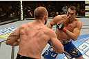 LAS VEGAS, NV - DECEMBER 29:  Yushin Okami (right) and Alan Belcher face off during their middleweight fight at UFC 155 on December 29, 2012 at MGM Grand Garden Arena in Las Vegas, Nevada. (Photo by Donald Miralle/Zuffa LLC/Zuffa LLC via Getty Images) *** Local Caption *** Yushin Okami; Alan Belcher