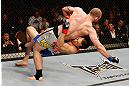 LAS VEGAS, NV - DECEMBER 29:  Yushin Okami (bottom) lifts Alan Belcher during their middleweight fight at UFC 155 on December 29, 2012 at MGM Grand Garden Arena in Las Vegas, Nevada. (Photo by Josh Hedges/Zuffa LLC/Zuffa LLC via Getty Images) *** Local Caption *** Yushin Okami; Alan Belcher