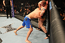 LAS VEGAS, NV - DECEMBER 29:  (R-L) Alan Belcher attempts to submit Yushin Okami during their middleweight fight at UFC 155 on December 29, 2012 at MGM Grand Garden Arena in Las Vegas, Nevada. (Photo by Josh Hedges/Zuffa LLC/Zuffa LLC via Getty Images) *** Local Caption *** Yushin Okami; Alan Belcher