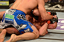 LAS VEGAS, NV - DECEMBER 29:  Constantinos Philippou (top) punches Tim Boetsch during their middleweight fight at UFC 155 on December 29, 2012 at MGM Grand Garden Arena in Las Vegas, Nevada. (Photo by Donald Miralle/Zuffa LLC/Zuffa LLC via Getty Images) *** Local Caption *** Tim Boetsch; Constantinos Philippou