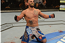 LAS VEGAS, NV - DECEMBER 29:  Constantinos Philippou reacts to his win over Tim Boetsch after their middleweight fight at UFC 155 on December 29, 2012 at MGM Grand Garden Arena in Las Vegas, Nevada. (Photo by Donald Miralle/Zuffa LLC/Zuffa LLC via Getty Images) *** Local Caption *** Tim Boetsch; Constantinos Philippou