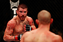 LAS VEGAS, NV - DECEMBER 29:  (L-R) Jim Miller andJoe Lauzon face off during their lightweight fight at UFC 155 on December 29, 2012 at MGM Grand Garden Arena in Las Vegas, Nevada. (Photo by Donald Miralle/Zuffa LLC/Zuffa LLC via Getty Images) *** Local Caption *** Joe Lauzon; Jim Miller
