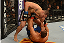 LAS VEGAS, NV - DECEMBER 29:  Cain Velasquez (top) punches Junior dos Santos during their heavyweight championship fight at UFC 155 on December 29, 2012 at MGM Grand Garden Arena in Las Vegas, Nevada. (Photo by Donald Miralle/Zuffa LLC/Zuffa LLC via Getty Images) *** Local Caption *** Junior dos Santos; Cain Velasquez