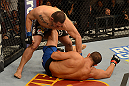 LAS VEGAS, NV - DECEMBER 29:  (L-R) Cain Velasquez punches Junior dos Santos during their heavyweight championship fight at UFC 155 on December 29, 2012 at MGM Grand Garden Arena in Las Vegas, Nevada. (Photo by Donald Miralle/Zuffa LLC/Zuffa LLC via Getty Images) *** Local Caption *** Junior dos Santos; Cain Velasquez