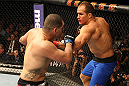 LAS VEGAS, NV - DECEMBER 29:  (L-R) Junior dos Santos punches Cain Velasquez during their heavyweight championship fight at UFC 155 on December 29, 2012 at MGM Grand Garden Arena in Las Vegas, Nevada. (Photo by Josh Hedges/Zuffa LLC/Zuffa LLC via Getty Images) *** Local Caption *** Junior dos Santos; Cain Velasquez