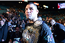 LAS VEGAS, NV - DECEMBER 29:  Cain Velasquez walks out of the Octagon after his heavyweight championship fight at UFC 155 on December 29, 2012 at MGM Grand Garden Arena in Las Vegas, Nevada. (Photo by Donald Miralle/Zuffa LLC/Zuffa LLC via Getty Images) *** Local Caption *** Junior dos Santos; Cain Velasquez